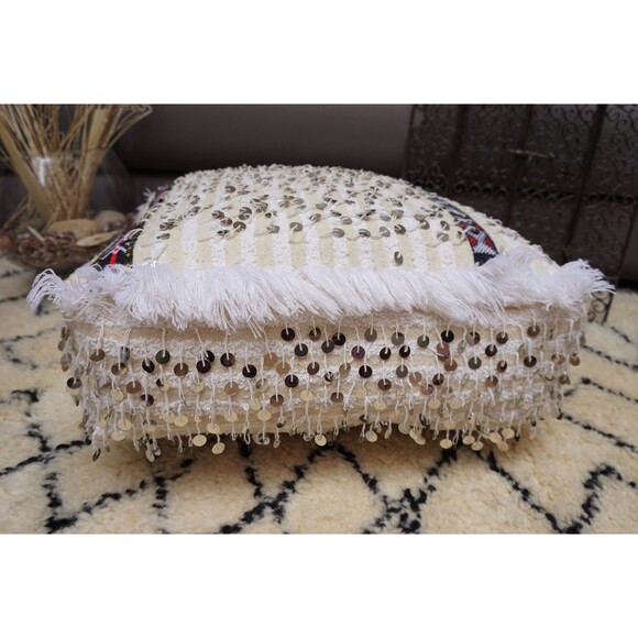 Handira Pouf, Handmade Floor Pillow, Berber Ottoman Pouf Moroccan 03YL0409 - Picture 7 of 10